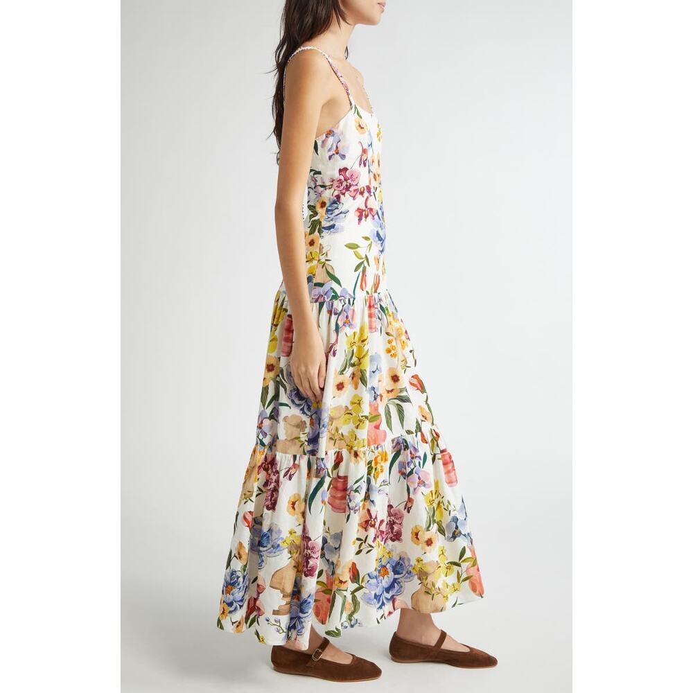 NEW NWT Farm Rio Greek Garden Tiered Linen Blend Maxi Dress Size L - Picture 3 of 12